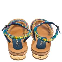 Pre Owned صندل شانيل تويد ونايلون متعدد الألوان نعل فليني سير كاحل مقاس 40