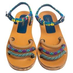 Pre Owned صندل شانيل تويد ونايلون متعدد الألوان نعل فليني سير كاحل مقاس 40