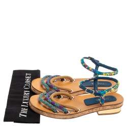 Pre Owned صندل شانيل تويد ونايلون متعدد الألوان نعل فليني سير كاحل مقاس 40