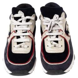 Pre Owned حذاء رياضي شانيل رباط علوي تويد و سويدي و جلد ميتاليك متعدد الألوان مقاس 37