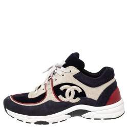 Pre Owned حذاء رياضي شانيل رباط علوي تويد و سويدي و جلد ميتاليك متعدد الألوان مقاس 37