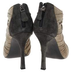 Chanel Grey Suede Cap Toe Camellia Flower Booties Size 38
