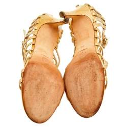 Chanel Beige Patent Leather Bow Embellished Cage Sandals Size 38