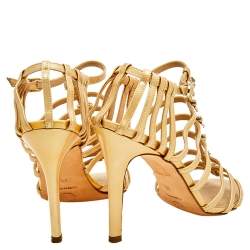 Chanel Beige Patent Leather Bow Embellished Cage Sandals Size 38