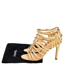 Chanel Beige Patent Leather Bow Embellished Cage Sandals Size 38