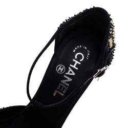 Chanel Beige/Black Mesh And Fabric Ankle Strap Sandals Size 38