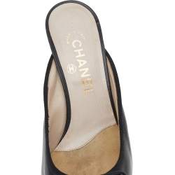 Chanel Black Leather And Patent Leather Pointed CC Cap Toe Mule Sandals Size 39.5