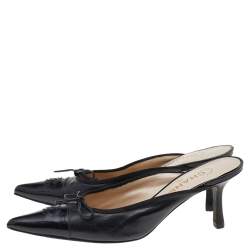 Chanel Black Leather And Patent Leather Pointed CC Cap Toe Mule Sandals Size 39.5
