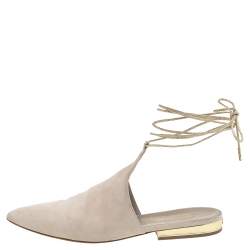 Pre Owned حذاء سلايد شانيل سويدي بيج بحزام للكاحل مقاس 38