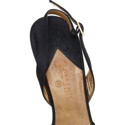 Chanel Black Satin Slingback Sandals Size 38