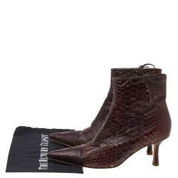 Chanel Dark Brown Python Leather Pointed Toe Ankle Length Boots Size 38.5