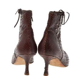 Chanel Dark Brown Python Leather Pointed Toe Ankle Length Boots Size 38.5