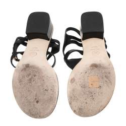 مملوكة مسبقًا Chanel Black Leather Block Heel Ankle Strap CC Thong Sandals Size 38.5