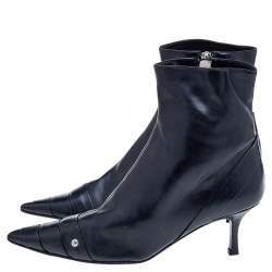 Chanel Black Leather CC Ankle Length Boots Size 38
