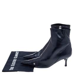 Chanel Black Leather CC Ankle Length Boots Size 38