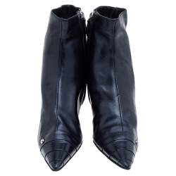Chanel Black Leather CC Ankle Length Boots Size 38