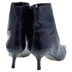 Chanel Black Leather CC Ankle Length Boots Size 38