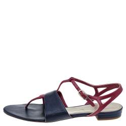 Chanel Burgundy/Black Leather CC T-Strap Sandals Size 39.5