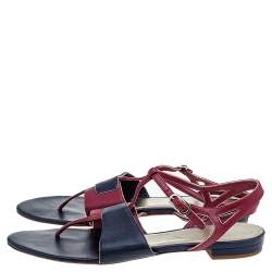 Chanel Burgundy/Black Leather CC T-Strap Sandals Size 39.5