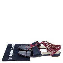 Chanel Burgundy/Black Leather CC T-Strap Sandals Size 39.5