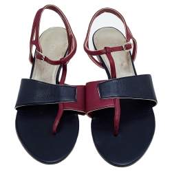 Chanel Burgundy/Black Leather CC T-Strap Sandals Size 39.5