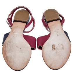 Chanel Burgundy/Black Leather CC T-Strap Sandals Size 39.5