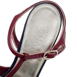 Chanel Burgundy/Black Leather CC T-Strap Sandals Size 39.5
