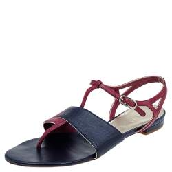 Chanel Burgundy/Black Leather CC T-Strap Sandals Size 39.5