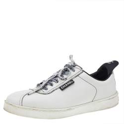 Chanel White/Black Leather Weekender Lace Up Sneakers Size 38.5 Chanel