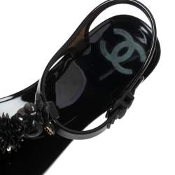 Pre Owned صندل إصبع شانيل جيلي كاميليا أسود مقاس 37