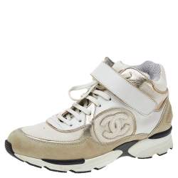 Chanel White/Beige CC High Top Sneakers Size 38 Chanel