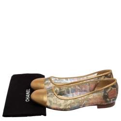 Pre Owned حذاء باليرينا فلات شانيل جلد وشبكة متعدد الألوان غطاء مقدمة CC مقاس 39.5