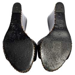 Pre Owned Chanel Black Leather Chain Wedge Sandals Size 39