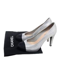 Pre Owned Chanel Black/Grey Suede Cap Toe Pumps Size 38