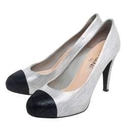 Pre Owned Chanel Black/Grey Suede Cap Toe Pumps Size 38