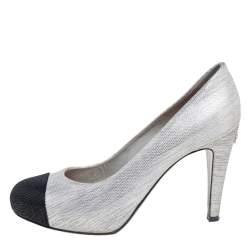 Pre Owned Chanel Black/Grey Suede Cap Toe Pumps Size 38