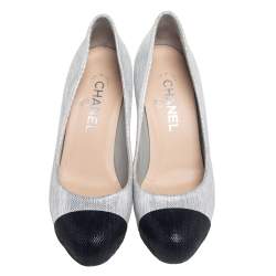 Pre Owned Chanel Black/Grey Suede Cap Toe Pumps Size 38