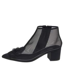 Pre Owned حذاء بوت للكاحل شانيل شبكة سوداء سي سي مقاس 37.5