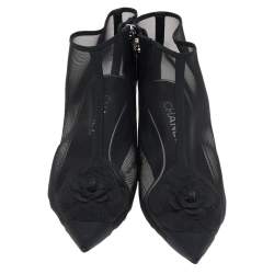 Pre Owned حذاء بوت للكاحل شانيل شبكة سوداء سي سي مقاس 37.5