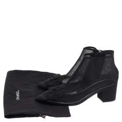 Pre Owned حذاء بوت للكاحل شانيل شبكة سوداء سي سي مقاس 37.5