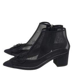 Pre Owned حذاء بوت للكاحل شانيل شبكة سوداء سي سي مقاس 37.5