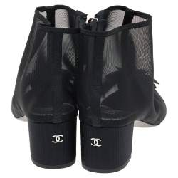 Pre Owned حذاء بوت للكاحل شانيل شبكة سوداء سي سي مقاس 37.5