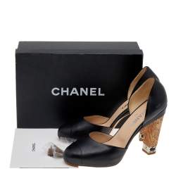 Pre Owned Chanel Black Leather Cap Toe D'orsay Pumps Size 40