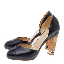 Pre Owned Chanel Black Leather Cap Toe D'orsay Pumps Size 40