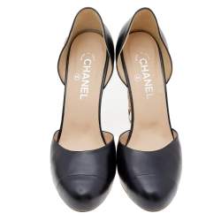 Pre Owned Chanel Black Leather Cap Toe D'orsay Pumps Size 40