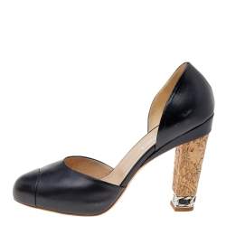 Pre Owned Chanel Black Leather Cap Toe D'orsay Pumps Size 40