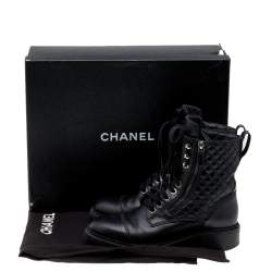 Chanel Black Quilted Leather Biker Boots Size 39