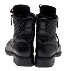 Chanel Black Quilted Leather Biker Boots Size 39