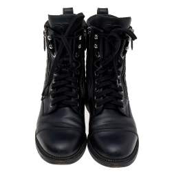 Chanel Black Quilted Leather Biker Boots Size 39