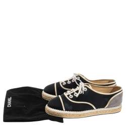 Pre Owned Chanel Navy Blue/Beige Suede And Canvas CC Cap Toe Espadrille Flats Size 37